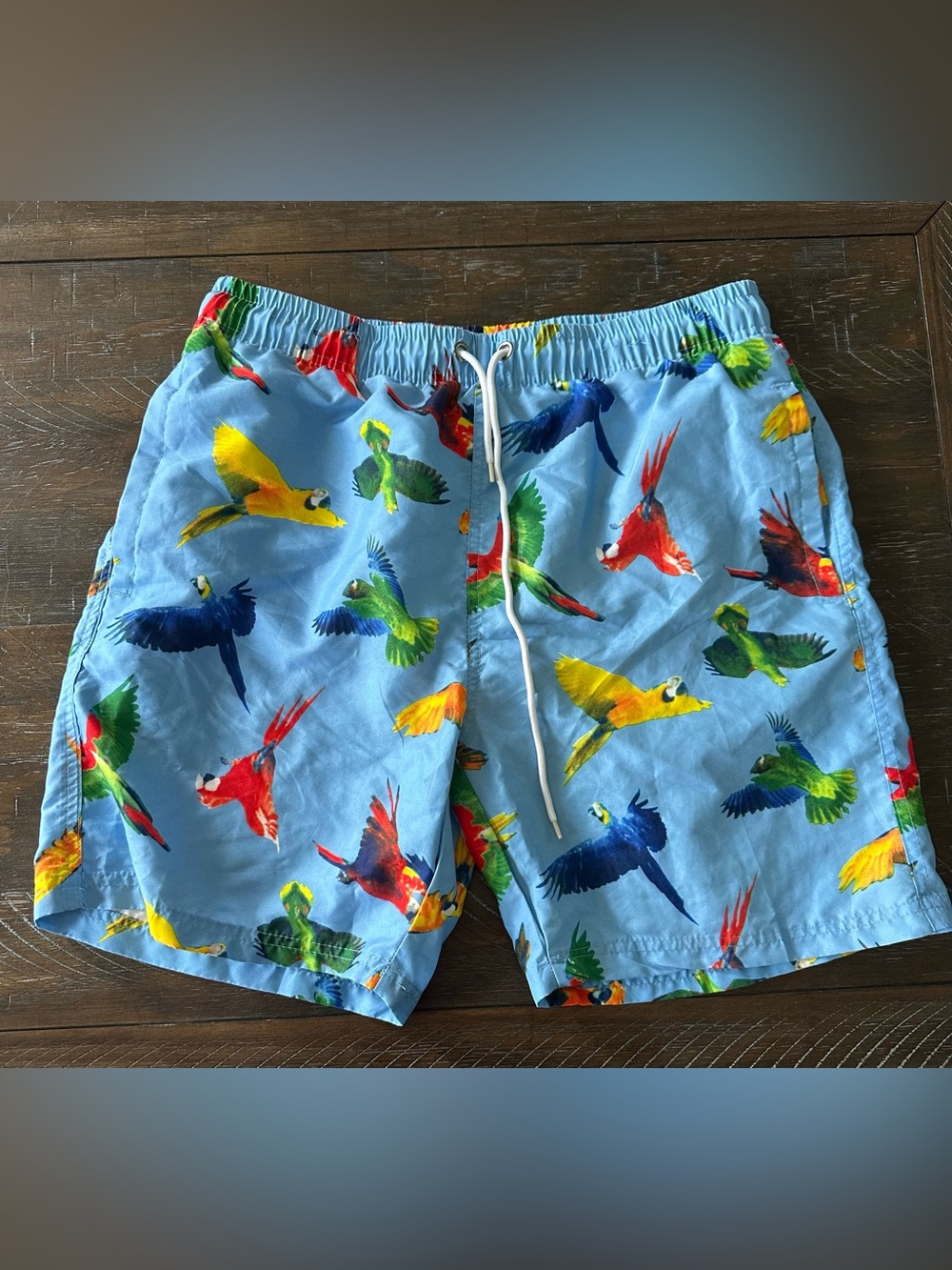 US Surf Club Men's Blue Parrot Print Swim Shorts - Size Medium